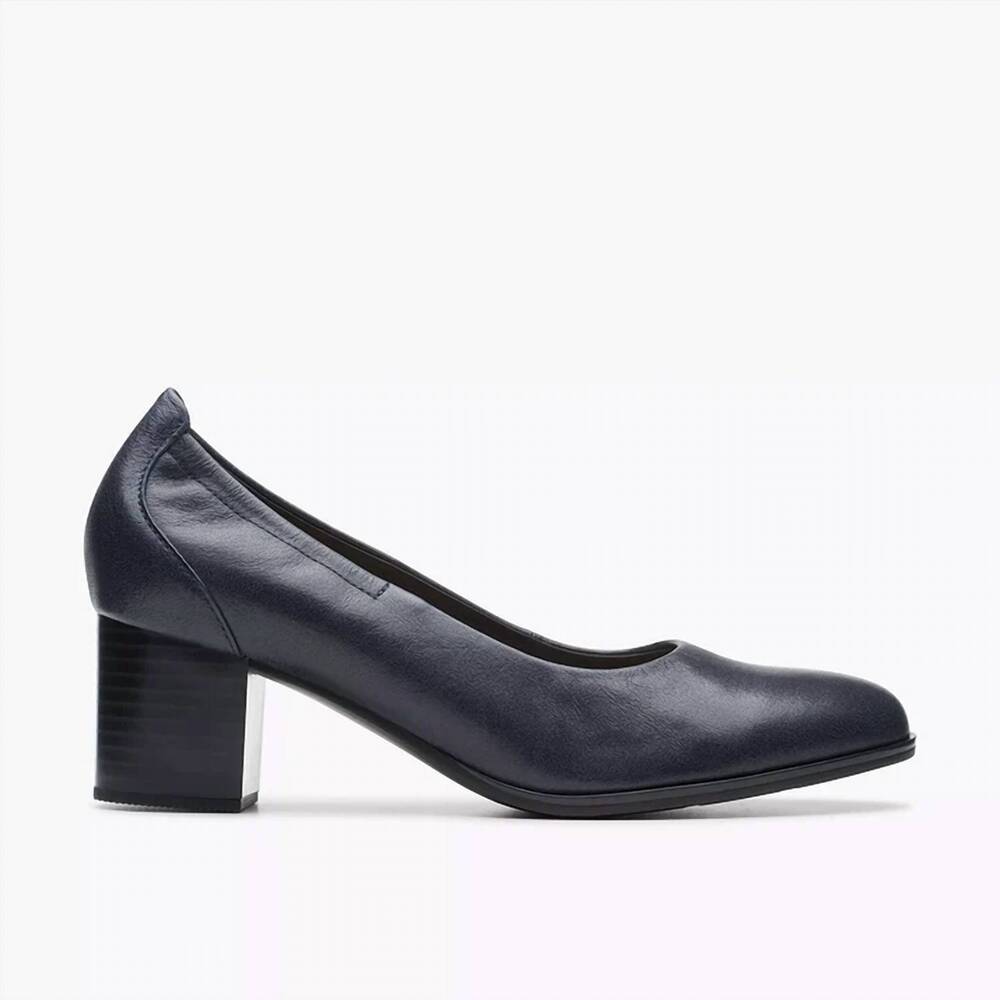 NEW CLARKS women's loken step slip-on heels in navy leather